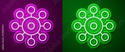 Glowing neon line Virus icon isolated on purple and green background. Corona virus 2019-nCoV. Bacteria and germs, cell cancer, microbe, fungi. Vector