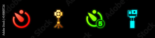 Set Camera timer, Softbox light, and Action camera icon. Vector