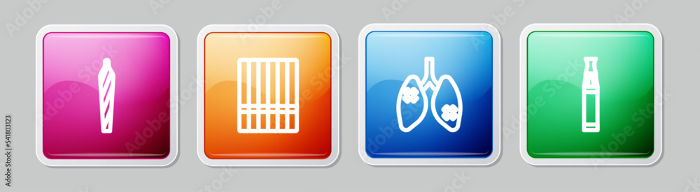 Set line Marijuana joint, spliff, Cigarette, Disease lungs and Electronic cigarette. Colorful square button. Vector Set line Marijuana joint, spliff, Cigarette, Disease lungs and Electronic cigarette. Colorful square button. Vector