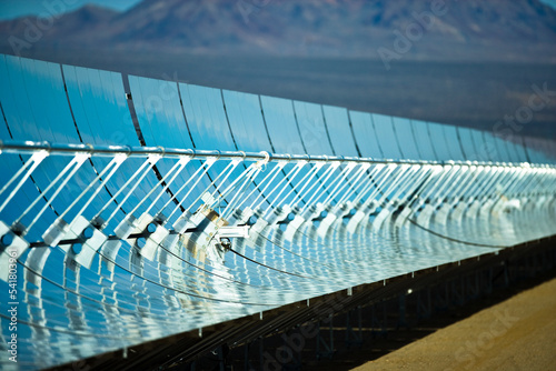 Nevada Solar One curved mirrors and heat collectors in The Eldorado Valley of Nevada.