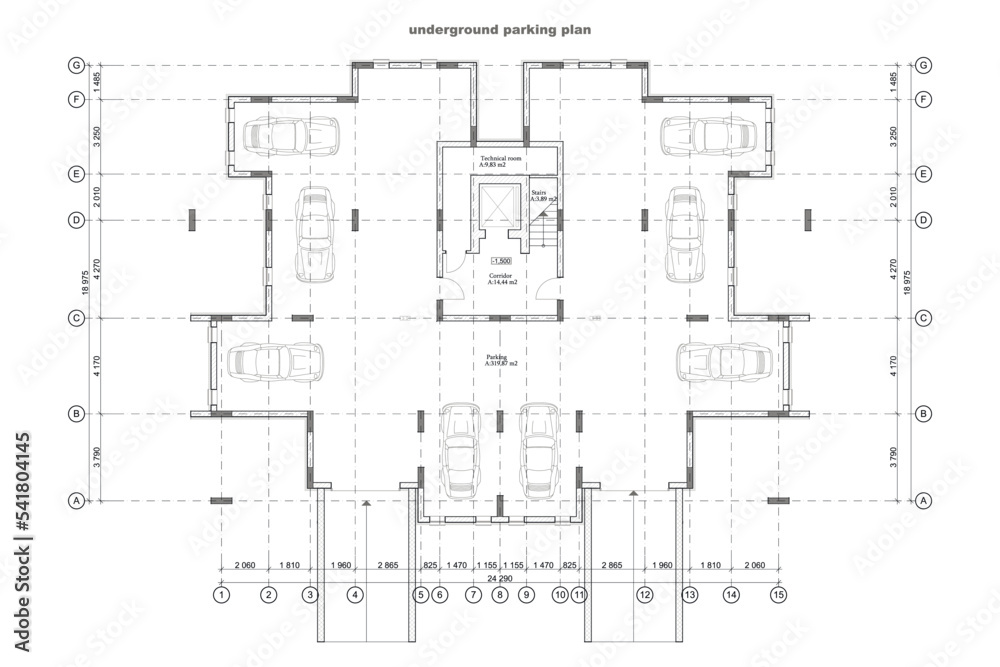 Detailed architectural one story private house blueprints and drawings. Vector illustration Detailed architectural one story private house blueprints and drawings. Vector illustration