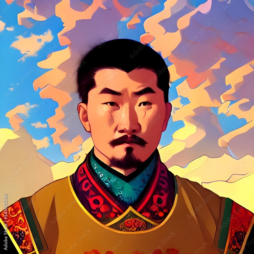 Portrait of Genghis Khan, Mongolian Emperor. High quality illustration Stock Illustration