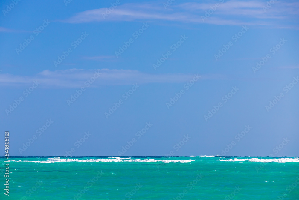 Caribbean sea is under blue sky on sunny day, natural landscape