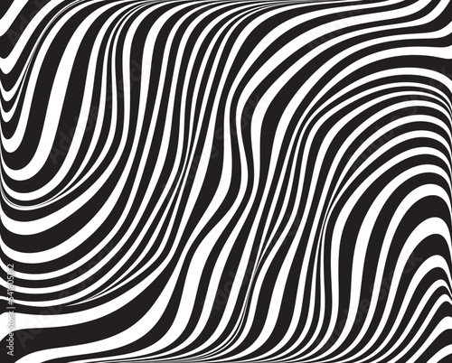 Line art optical art. Psychedelic background. Monochrome background. Optical illusion style. Black dark background. . Graphic ornament. Vector template © dexdrax