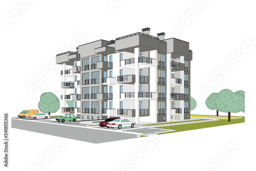 Vector 3d illustration of a multistory building
