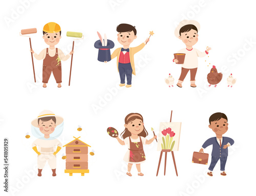 Cheerful Boy and Girl Depicting Different Profession and Occupation Vector Set