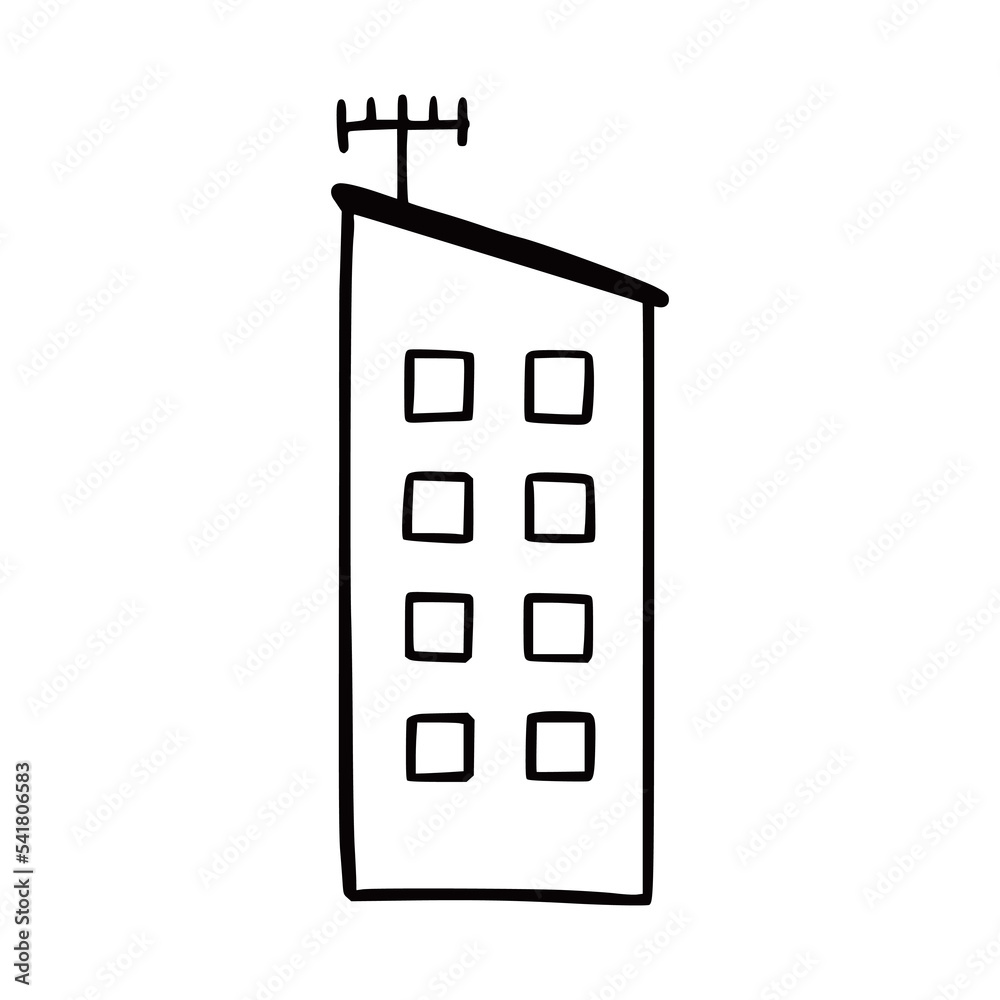 Doodle building. Hand drawn sketch style home. House building with window, roof. Vector illustration for building icon. Doodle building. Hand drawn sketch style home. House building with window, roof. Vector illustration for building icon.