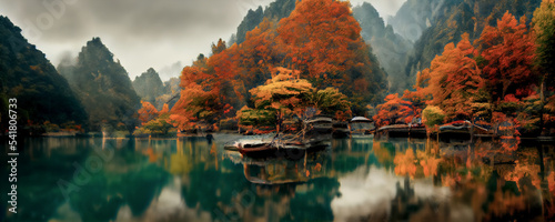 Fotografie, Obraz Mysterious mountain lake with turquoise water in the autumn day
