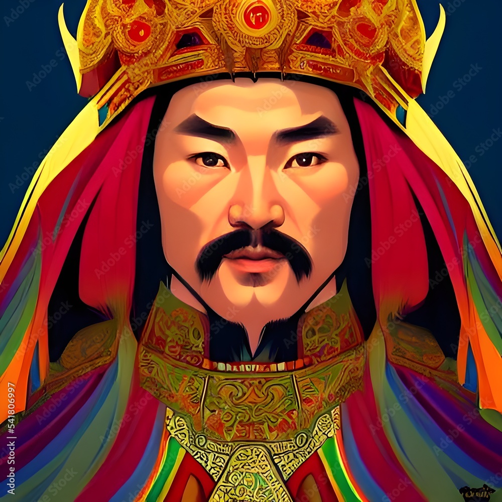 Portrait of Genghis Khan, Mongolian Emperor. High quality illustration Stock Illustration