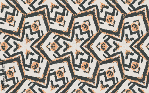 Vector Ethnic Ikat Floral Tile. Granite Abstract Wallpaper. Carpet Hippie Geometric. Apricot Artwork Hand made. Graphic Tapestry. Aztec Design. 