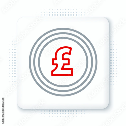 Line Coin money with pound sterling symbol icon isolated on white background. Banking currency sign. Cash symbol. Colorful outline concept. Vector