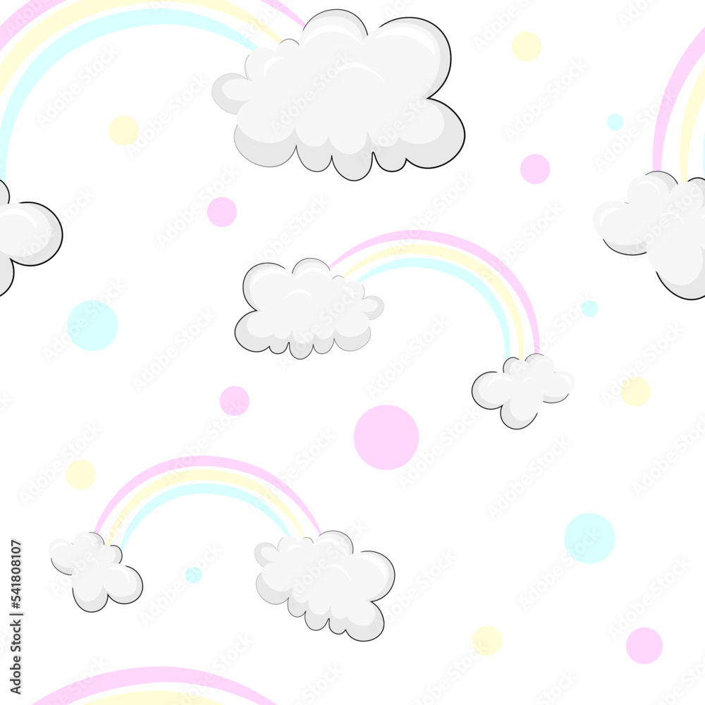seamless pattern with rainbow and clouds
