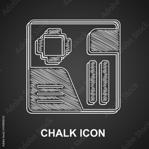 Chalk Electronic computer components motherboard digital chip integrated science icon isolated on black background. Circuit board. Vector