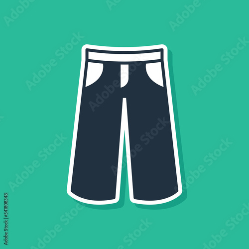 Blue Pants icon isolated on green background. Trousers sign. Vector