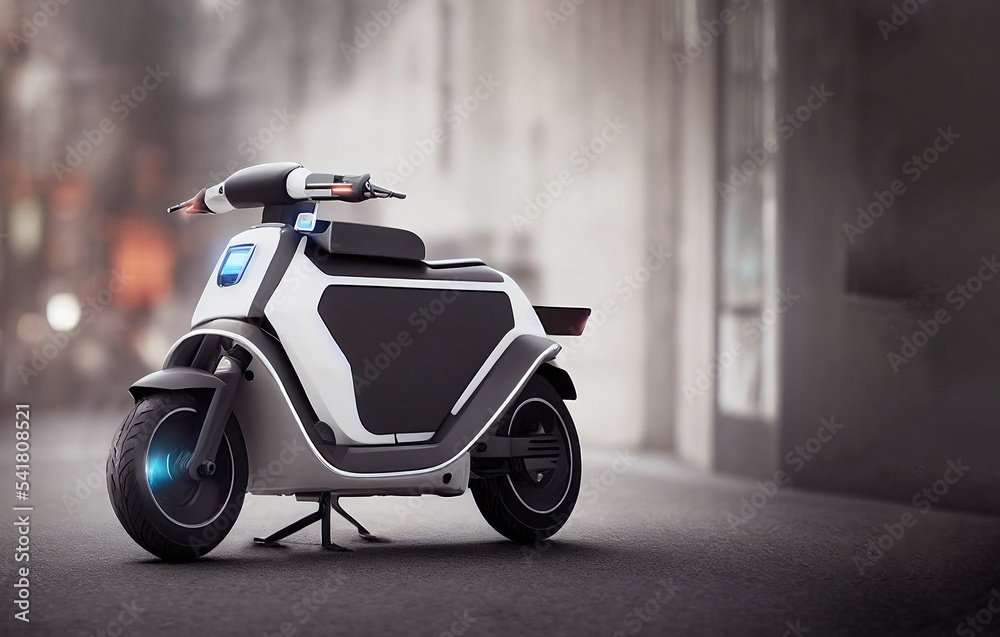 concept of generic electric scooter with copy space, mixed digital 3d  illustration and matte painting. Stock-Illustration | Adobe Stock