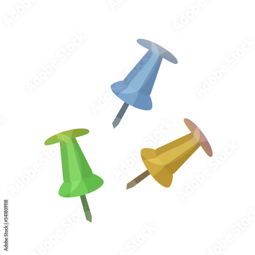 Push pins in different colors on a white background