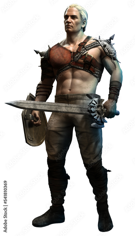 Fantasy warrior with sword and shield 3D illustration Fantasy warrior with sword and shield 3D illustration