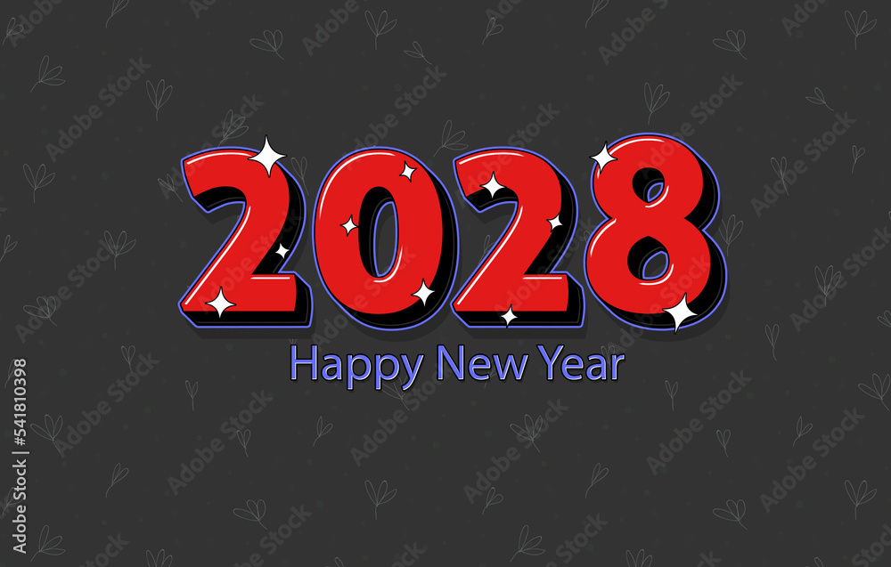 Happy New Year 2028 Numbers Written In a Red Bold Font On Floral