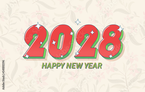 Happy New Year 2028 Numbers Written In a Red Bold Font On Floral Background.
