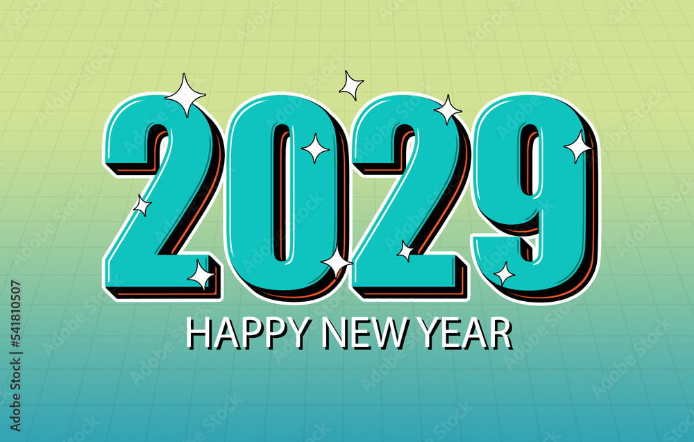 Happy New Year 2029 Celebration Design. Lettering 2029 New Year Holiday Artwork. Stock