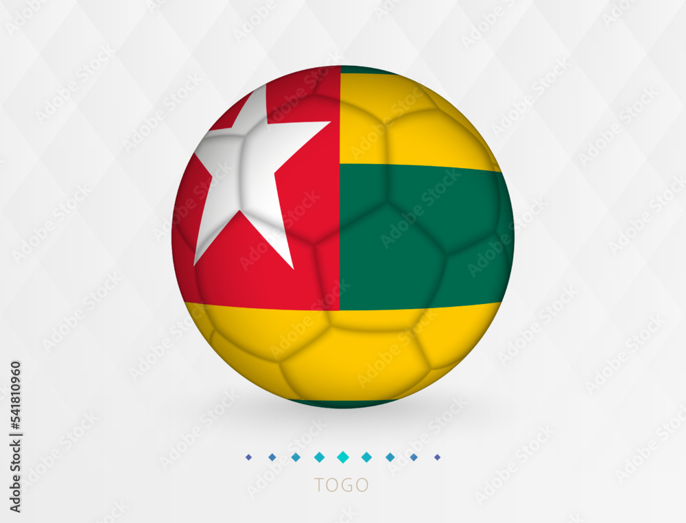 Football ball with Togo flag pattern, soccer ball with flag of Togo national team.