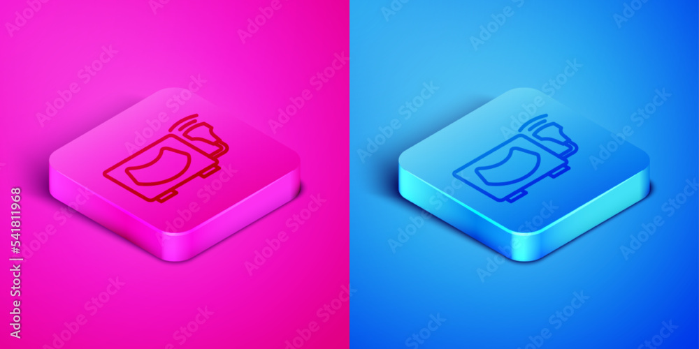 Isometric line Ultrasound icon isolated on pink and blue background. Medical equipment. Square button. Vector Isometric line Ultrasound icon isolated on pink and blue background. Medical equipment. Square button. Vector