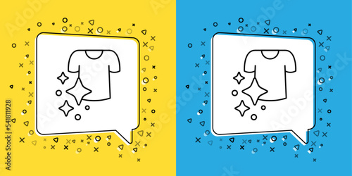 Set line Drying clothes icon isolated on yellow and blue background. Clean shirt. Wash clothes on a rope with clothespins. Clothing care and tidiness. Vector