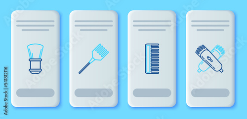 Set line Hairbrush, Shaving and Crossed electrical hair clipper or shaver icon. Vector