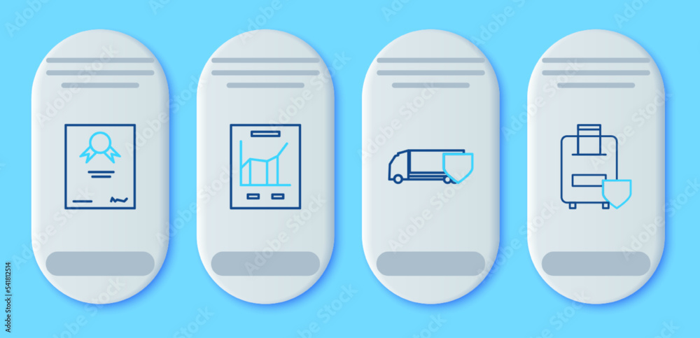 Set line Document with graph chart, Delivery cargo truck shield ...