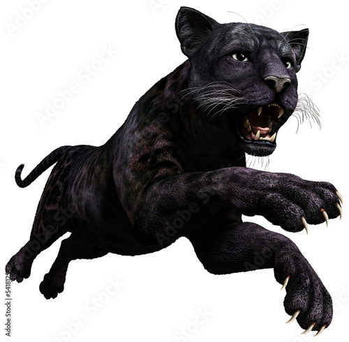 Leinwand Poster Black panther pouncing 3D illustration