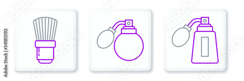 Set line Aftershave bottle with atomizer, Shaving brush and icon. Vector