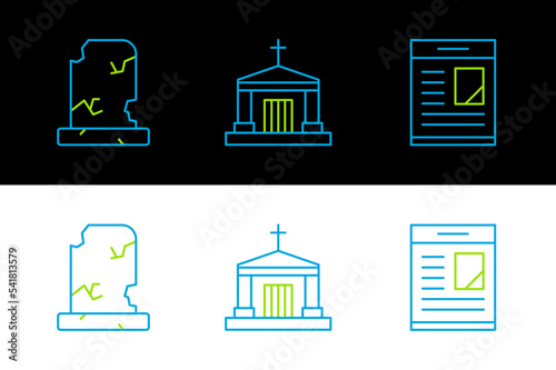 Set line Obituaries, Old grave with tombstone and crypt icon. Vector