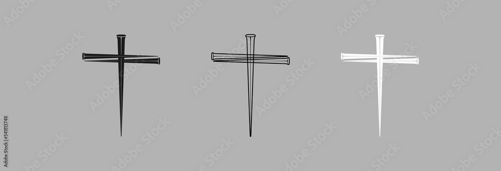 Three Crosses of nails. Set of vector icons. Three Crosses of nails. Set of vector icons.