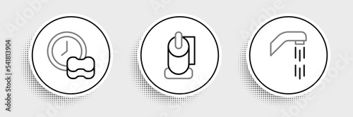 Set line Shower head, Washing dishes and Toilet paper roll icon. Vector