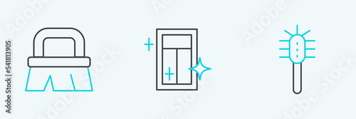 Set line Toilet brush, Brush for cleaning and Cleaning service window icon. Vector