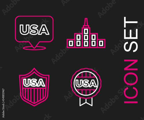 Wallpaper Mural Set line Medal with star, Shield stars, City landscape and USA Independence day icon. Vector Torontodigital.ca