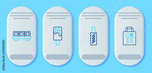Set line Ice cream, Hotdog sandwich, Sushi on cutting board and Online ordering delivery icon. Vector