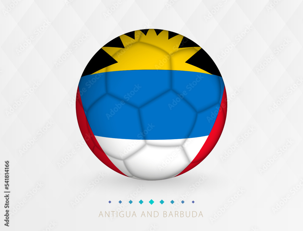 Football ball with Antigua and Barbuda flag pattern, soccer ball with flag of Antigua and Barbuda national team.
