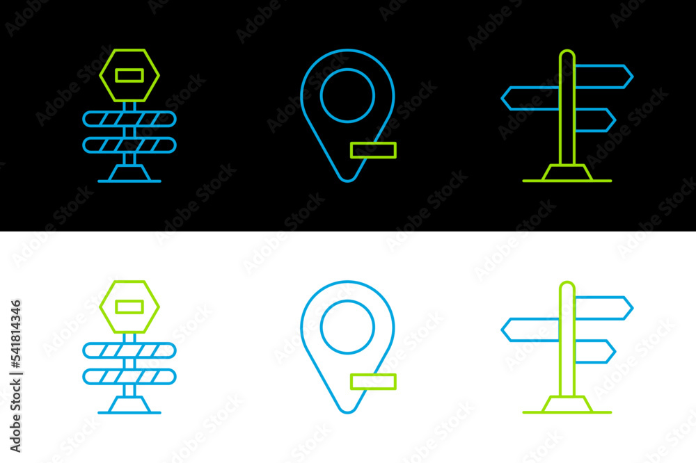 Set line Road traffic sign, barrier and Location icon. Vector Stock ...