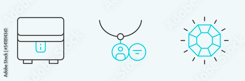 Set line Diamond, Jewelry box and Locket necklace icon. Vector
