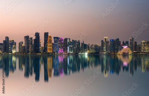 Panorama shot of Doha city after sunset, Doha, Qatar © Arnold