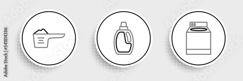 Set line Washer, Washing powder and Bottle for cleaning agent icon. Vector