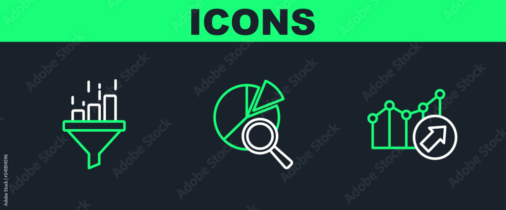 Set line Financial growth, Sales funnel with chart and Search data analysis icon. Vector Set line Financial growth, Sales funnel with chart and Search data analysis icon. Vector