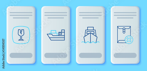 Free Download Set line Cargo ship with boxes delivery, Fragile broken glass and Delete envelope icon. Vector - GFXLoad