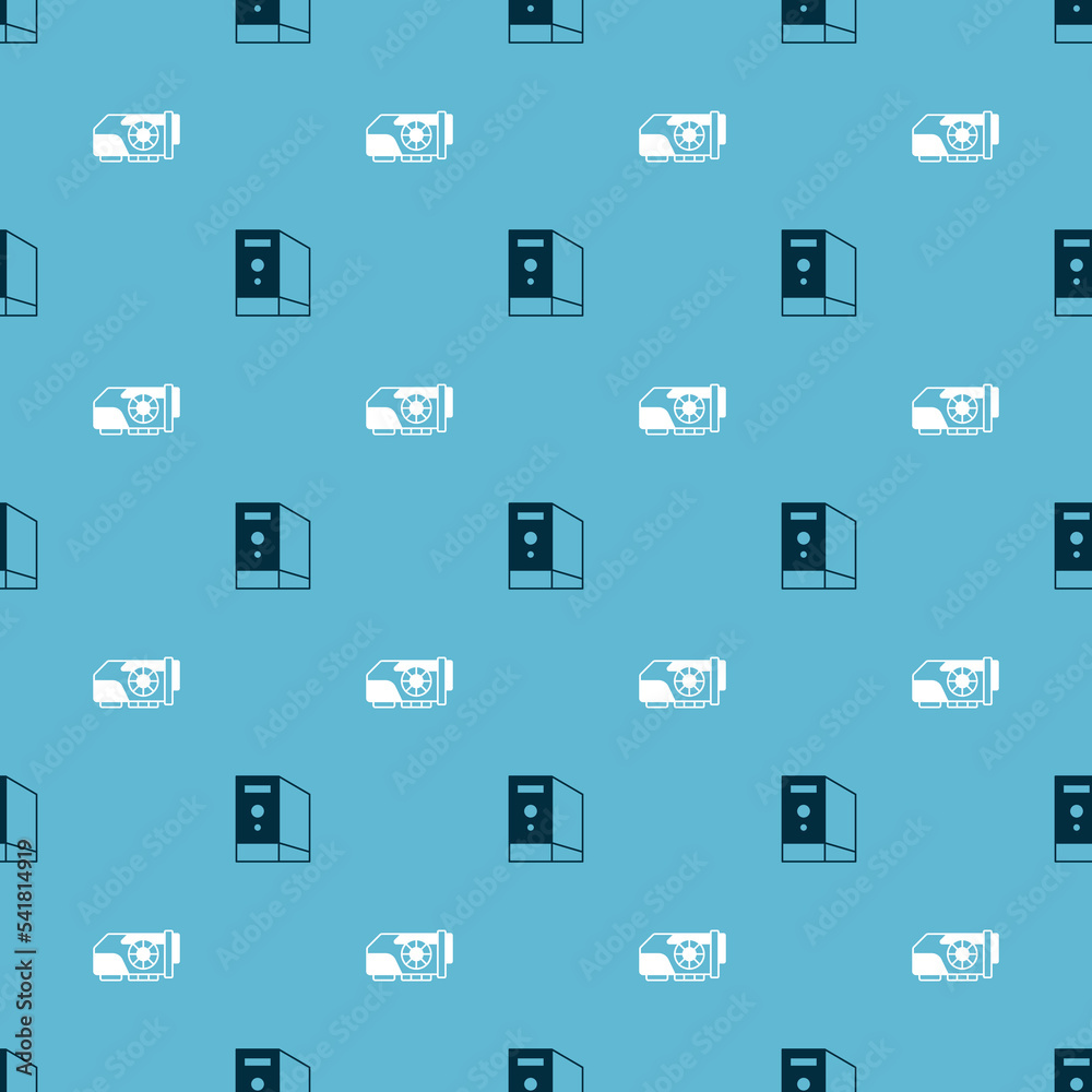 Set Case of computer and Video graphic card on seamless pattern. Vector Set Case of computer and Video graphic card on seamless pattern. Vector