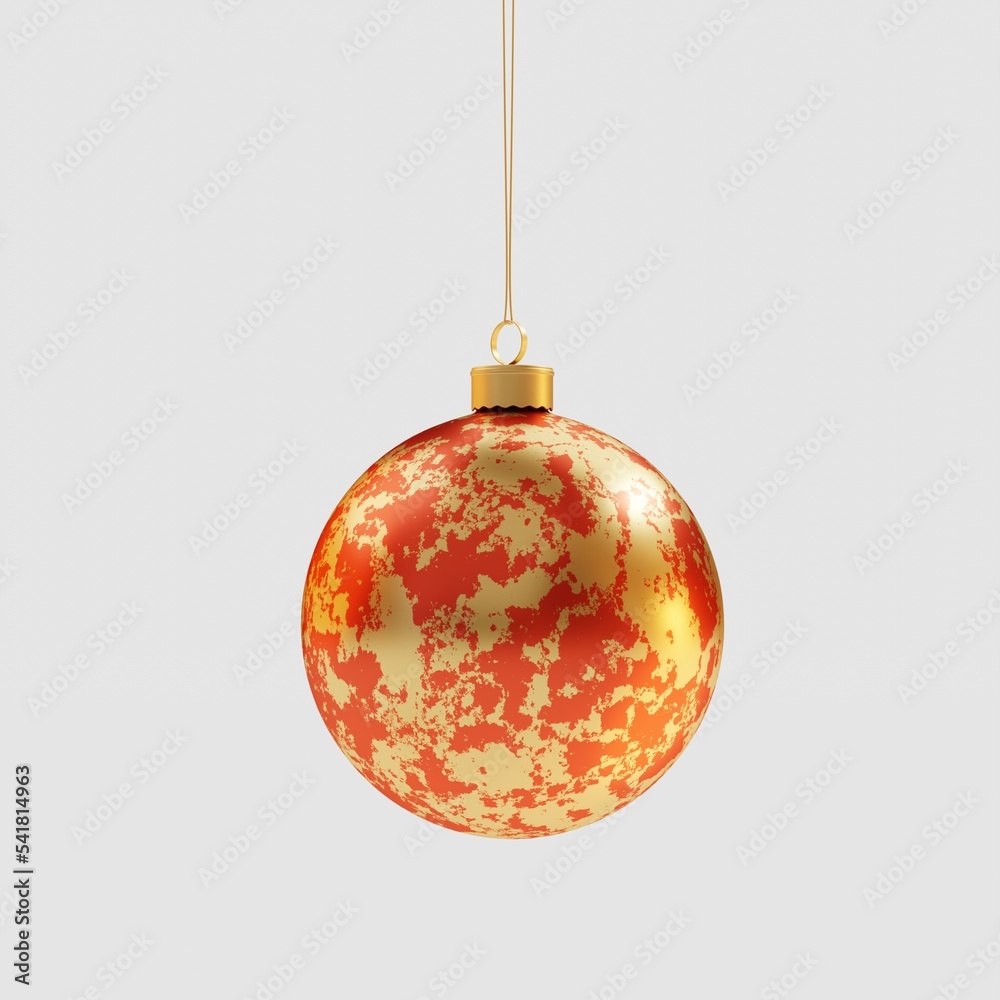 Grunge texture, combination of red and gold on the ball. Christmas template for postcard or presentation. Christmas tree toy with a unique pattern. Festive creative. 3d rendering. Grunge texture, combination of red and gold on the ball. Christmas template for postcard or presentation. Christmas tree toy with a unique pattern. Festive creative. 3d rendering.