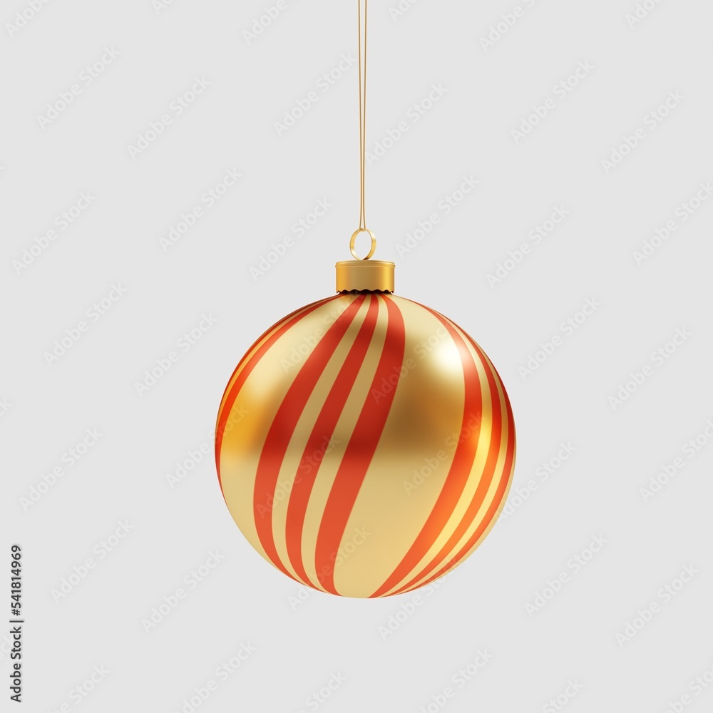 Bold stripes are twisted in a spiral on a golden ball. Christmas template for postcard or presentation. Christmas tree toy with a unique pattern. Festive creative. 3d rendering. Bold stripes are twisted in a spiral on a golden ball. Christmas template for postcard or presentation. Christmas tree toy with a unique pattern. Festive creative. 3d rendering.