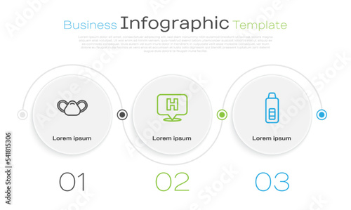 Set line Medical protective mask, Location hospital and Digital thermometer. Business infographic template. Vector