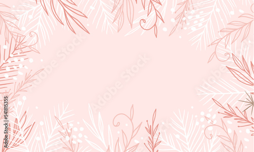 Winter background for text with branches and leaves. Empty space for text. Banner for text with natural ornament. Festive decor.