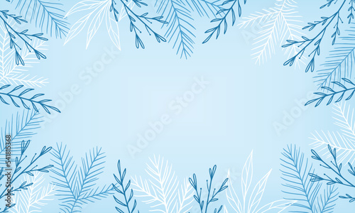 Fototapeta Naklejka Na Ścianę i Meble -  Winter background for text with branches and leaves. Empty space for text. Banner for text with natural ornament. Festive decor.